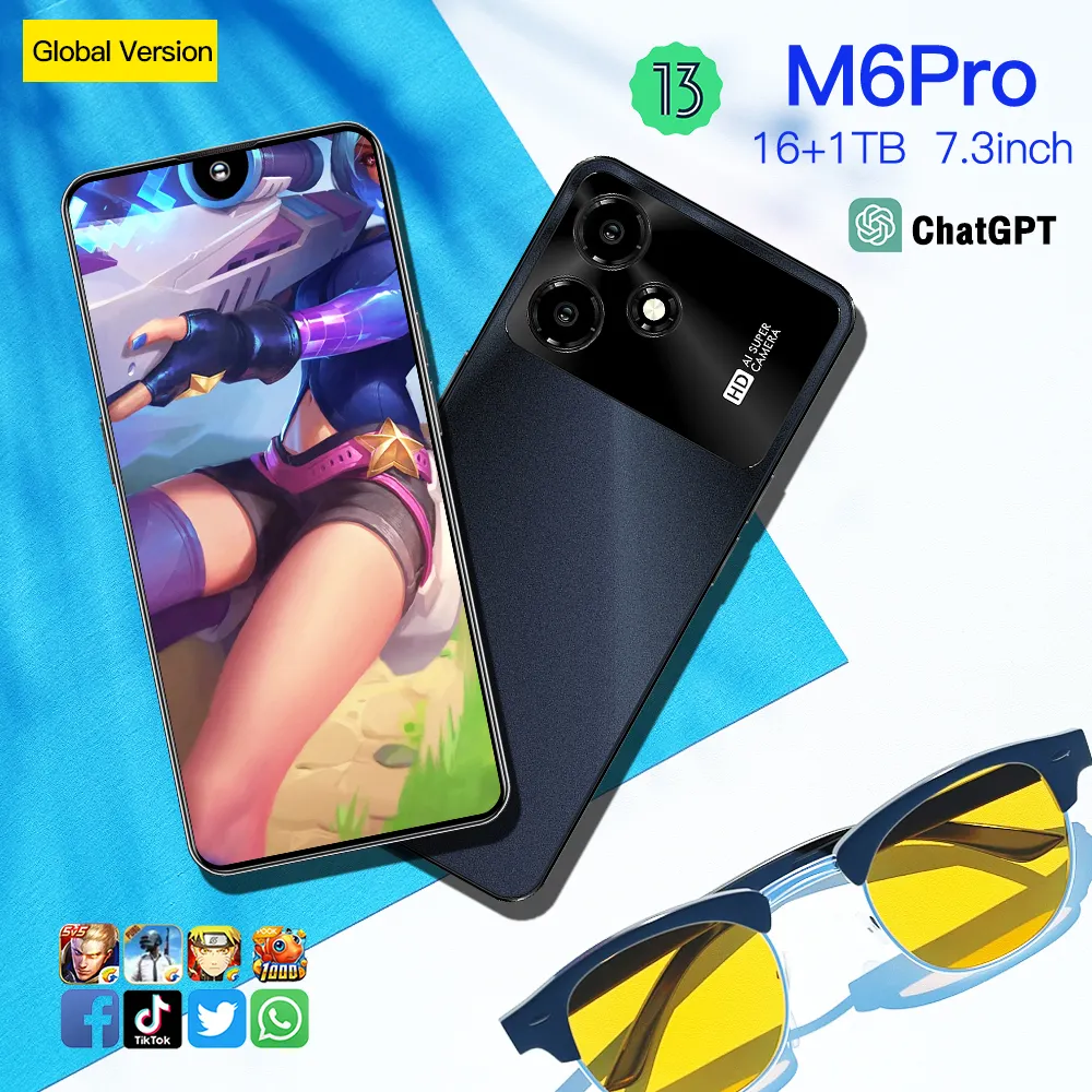 M6 Pro + versión global 5G teléfonos de alta calidad reconocimiento facial teléfono móvil barato con doble tarjeta SIM