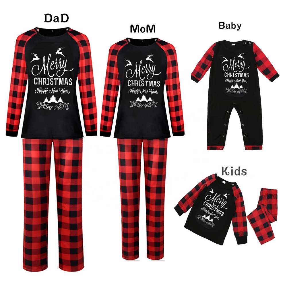 2021 Long Sleeves Xmas and New Year Family Matching Pijamas Christmas Holiday Cotton Homewear for Adults and Kids