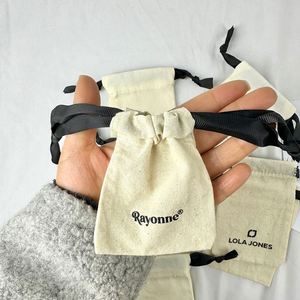 Recyclable Eco-Friendly Cotton Canvas Gift <b>Pouch</b> with <b>Drawstring</b> and Screen Printed Custom Logo for Jewelry Watch & Eyewear - Product Image 2