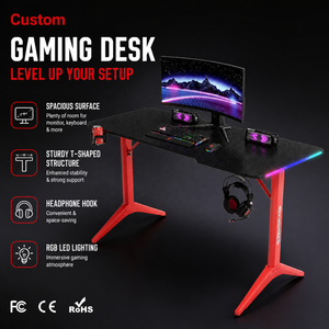 Bureaux de jeu personnalisés noirs avec LED RGB, table de course pour PC avec cadre en acier <span class=keywords><strong>et</strong></span> porte-gobelet pour la maison <span class=keywords><strong>et</strong></span> le <span class=keywords><strong>bureau</strong></span> - Product Image 1