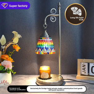 Lampe chauffe-cire rétro en verre coloré avec <span class=keywords><strong>abat</strong></span>-<span class=keywords><strong>jour</strong></span>, réglable en temps, pour bougies parfumées, cadeaux de fêtes - Product Image 2