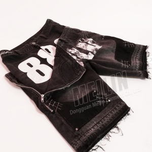 Custom Streetwear Denim Double Waisted Jeans <b>Shorts</b> Men Vintage Baggy Heavyweight Zipper Button Double Waist <b>Shorts</b> - Product Image 3