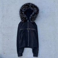 Sweat à capuche zippé pour homme, style français, avec capuche en fourrure personnalisée, 100% coton French Terry, coupe oversize, ourlet côtelé, effet vintage délavé