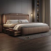 Ensemble de lit king-size moderne avec rangement, revêtement en cuir souple et cadre en bois de luxe pour les chambres d'hôtel