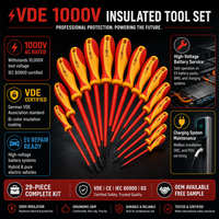 Ensemble d'outils professionnels isolés VDE 1000V en acier au chrome-vanadium avec mallette rigide pour réparation de véhicules électriques, tournevis et pinces