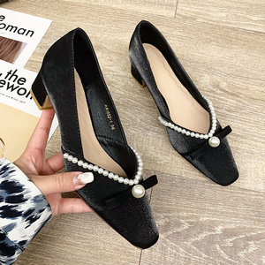Zapatos de Tacón Medio con Punta Cuadrada y Boca Poco Profunda para Mujer, Tacón Grueso, Estilo Versátil, Nuevo Modelo - Product Image 4