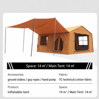 Tente de camping gonflable en coton en gros, tente familiale d'extérieur en tissu TC avec colonnes d'air en PVC, auvent et pièce d'extension