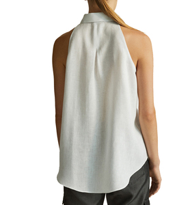 Camicette da donna bianche senza maniche in cotone/lino da donna con taglio speciale all'ingrosso - Product Image 3