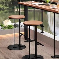 Tabouret de bar en bois de style nordique minimaliste, tabouret haut design en fer forgé pour la maison/le bar/l'îlot, style premium