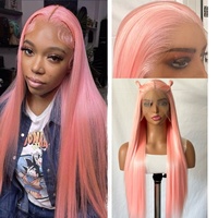 Perruque synthétique Premium Futura Fibra en gros, Lace Front HD 13*4, raie libre, 320g, rose, longue et droite, finition naturelle mate, résistante à la chaleur