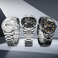 Reloj Mecánico de Pulsera para Hombre Mark Fairwhale, Diseño de Esqueleto en el Lado Izquierdo, Subesfera de 24 Horas, Automático, de Acero Inoxidable, Resistente al Agua FW-6056