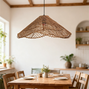 <span class=keywords><strong>Lampada</strong></span> <span class=keywords><strong>a</strong></span> <span class=keywords><strong>Sospensione</strong></span> Artigianale in Rattan, Lampadario per Illuminazione Cucina, Luci Sospese per Casa con <span class=keywords><strong>Paralume</strong></span> in Bambù Intrecciato - Product Image 6