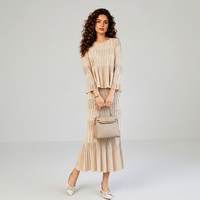 Ensemble plissé deux pièces pour femme, directement de l'usine, haut à manches longues et jupe midi à volants, élégant et ample, style Miyake