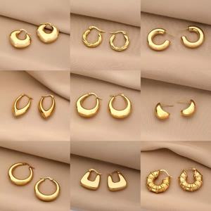 Pendientes de Aro Gruesos Tipo C de Acero Inoxidable con Oro PVD de 18k, Resistentes al Deslustre, para Mujer, Huecos, para Regalo de Joyería, Venta al por Mayor - Product Image 4