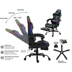 Arabia Saudita venta al por mayor de cuero barato masaje juego de ordenador <span class=keywords><strong>Silla</strong></span> <span class=keywords><strong>Gamer</strong></span> Racing Rgb sillas de juego con <span class=keywords><strong>luces</strong></span> y altavoces - Product Image 2