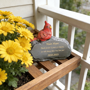 Plaque commémorative pour animaux de compagnie en résine personnalisable - Nom/date/citation gravable, design oiseau rouge et pierre, idéal pour marquage de <span class=keywords><strong>jardin</strong></span> - Product Image 2