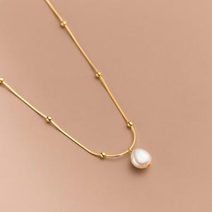Fine Jewelry S925 Sterling Silver Baroque <strong>Pearl</strong> <strong>Necklace</strong> Gold Round Ball Bead Chain <strong>Pearl</strong> <strong>Pendant</strong> <strong>Necklace</strong> for Women - Product Image 4
