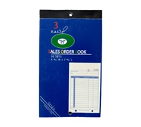 Carnet de commandes, 12 lignes, autocopiant en trois parties, 10.6x18cm, 50 ensembles, numéros continus, ligne de perforation de trous de poinçonnage