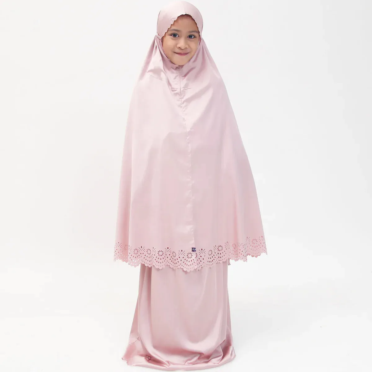 2023 new arrival Indonesia Malaysia customize Satin Armany kids children Muslim prayer set elekung Mukena
