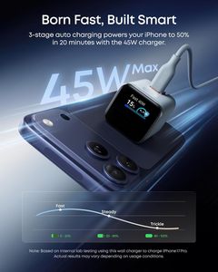 <span class=keywords><strong>Chargeur</strong></span> intelligent Anker A121D Nano 45W USB-C avec écran, charge rapide, reconnaissance intelligente, mode d'entretien intégré, prise pliable compacte à 180° - Product Image 3