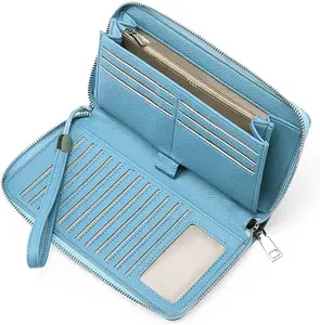 กระเป๋าสตางค์สตรีซิปรอบกระเป๋าสตางค์ความจุขนาดใหญ่กระเป๋าเงินยาว RFID ปิดกั้นหนังขนมกันน้ํา PU Opp กระเป๋าแฟชั่นกวางตุ้ง