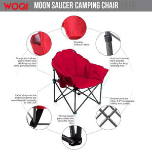 Chaise pliante de camping Woqi, tissu Oxford rouge, structure en aluminium, chaise de jardin ronde, légère, portable, pour usage extérieur - Product Image 4