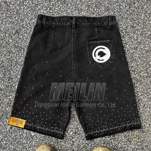 Custom Streetwear Distressed Embroidery <b>Patch</b> Rhinestone Denim <b>Shorts</b> Heavyweight High Quality Rhinestone Jean <b>Shorts</b> <b>Men</b> - Product Image 3