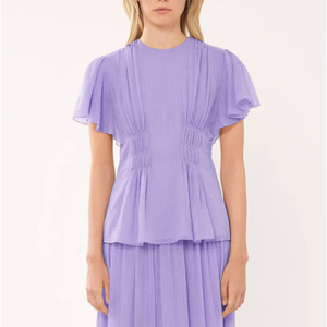 Camicetta Top in cotone elasticizzato con collo quadrato Olaesa moda donna Top blusa in Organza viola manica a sbuffo in cotone elasticizzato - Product Image 3