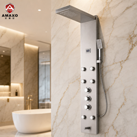 Panneau de douche AMAXO en acier inoxydable SUS 304, système de douche multifonctionnel, panneau de douche de luxe pour hôtel, douche à effet pluie