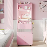 Meilleures ventes FSC : Ensemble de coiffeuses modernes roses avec éclairage LED, panneau en bois, table de maquillage, rangement et chaise pour chambre à coucher