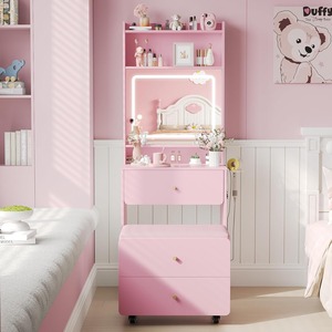 Meilleures ventes FSC : Ensemble de coiffeuses modernes et lumineuses roses, petites, <span class=keywords><strong>avec</strong></span> panneau en bois, table de maquillage, rangement, chaise et station de recharge - Product Image 4