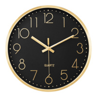 Reloj de Pared de Lujo con Esfera Negra Sofisticada de 12 Pulgadas, Números 3D, Movimiento de Cuarzo, Estilo Vintage para Restaurantes y Cafés de Alta Gama