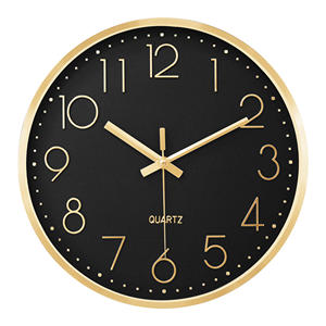 Reloj de Pared Sofisticado con Esfera Negra de 12 Pulgadas, Números 3D y Detalles Metálicos de Lujo para Restaurantes de Alta Gama o Cafeterías de Estilo Vintage - Product Image 1