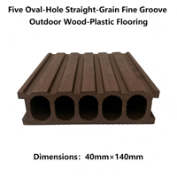 Planche de terrasse WPC à cinq trous ovales 40mmx140mm, grain droit, rainures fines, pour jardin extérieur, résistante aux intempéries et aux UV