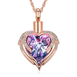 Collar de urna de joyería de cremación de corazón para cenizas para mujeres y hombres colgante de cristales de urna de cenizas conmemorativas humanas con ala de Ángel - Product Image 1