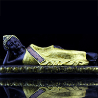 Statue de Bouddha en résine artisanale chinoise antique Fengming, noir et or, 365x100x145mm, 1,45kg, emballage cadeau, objet de collection, bouddhisme