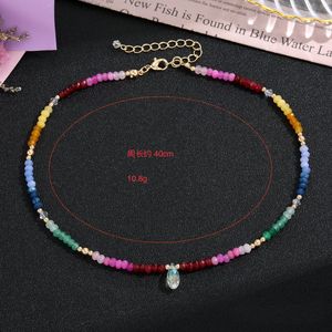 Collar de cuentas de piedra natural, cadena corta de perlas de agua dulce redondas y coloridas, joyería de moda de estilo bohemio - Product Image 2