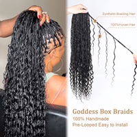 Tresses Box Braids Bohèmes à Crocheter en Cheveux Naturels avec Boucles en Cheveux Humains Pré-Bouclées pour Femmes Noires, Cheveux Synthétiques à Tresser