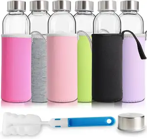 R 2023 nueva botella de vidrio duradera 420Ml 550ml botella de agua potable de vidrio de borosilicato con funda de neopreno