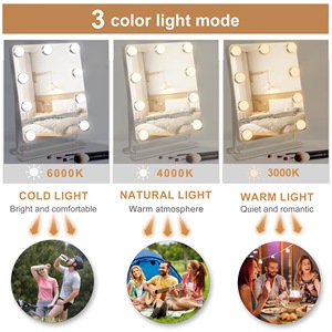 Espejo Cosmético de Escritorio de Una Sola Cara <span class=keywords><strong>con</strong></span> Marco Metálico, 3 Colores, 9 Bombillas LED, Táctil Inteligente, Alimentación USB, Grande, Iluminado, Personalizable - Product Image 6