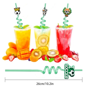 Breloques <span class=keywords><strong>de</strong></span> paille en PVC sur le thème <span class=keywords><strong>du</strong></span> <span class=keywords><strong>football</strong></span> et ensemble <span class=keywords><strong>de</strong></span> pailles spirales pour la vaisselle <span class=keywords><strong>de</strong></span> fête à thème sportif, les décorations d'anniversaire et les accessoires pour boissons - Product Image 5