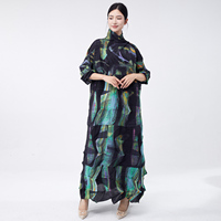 Gaun Maxi Turtleneck Bermotif Geometris Lipit Elegan Formal Cetak Berkualitas Tinggi Miyake untuk Wanita Ukuran Besar, Dapat Disesuaikan ODM 100%