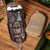 Kit de pique-nique et camping, ensemble de cuisine d'extérieur, ustensiles de cuisson portables en acier inoxydable, sac de rangement, sac de transport, sac de pique-nique, huit pièces