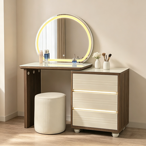 Coiffeuse moderne en bois avec miroir éclairé et tiroirs de rangement pour chambre à coucher - Product Image 2