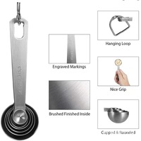 Ensemble de 6 cuillères doseuses Harmony en acier inoxydable 430 à tête ronde avec échelle – Pour lait en poudre, café et assaisonnements de cuisine