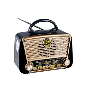 HS-3126 Brief style retro wooden home radio usb rechargeable am fm 3 band vintage antique radio