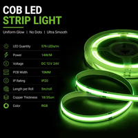 Bande LED COB RGB 576 LED/m 12V 24V 14W/M, CRI élevé Ra90, ruban lumineux flexible, PCB 10MM découpable pour salle de jeu et rétroéclairage TV