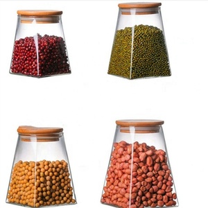 Bocal de rangement en verre à fond carré personnalisé, de grande capacité, scellé, avec couvercle en <span class=keywords><strong>bambou</strong></span>, pour aliments, en forme de cône - Product Image 2