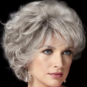 Pelucas de pelo sintético para mujer, rizadas cortas con flequillo, hasta los hombros, marrón, <span class=keywords><strong>Rubio</strong></span>, gris, blanco, gorro de peluca - Product Image 1