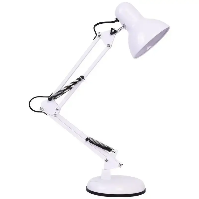 Lámpara de escritorio de oficina LED económica de alta calidad, lámpara de mesa de trabajo, lámpara de escritorio de lectura de brazo oscilante de Metal largo con Base de pie